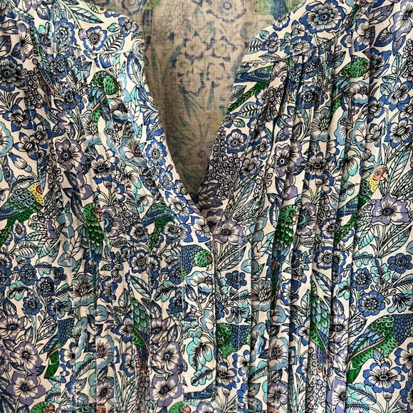 J.Jill Sz Lp or L reg. Pintucked Linen Blend Popover Split V Neck Blouse - Picture 5 of 9